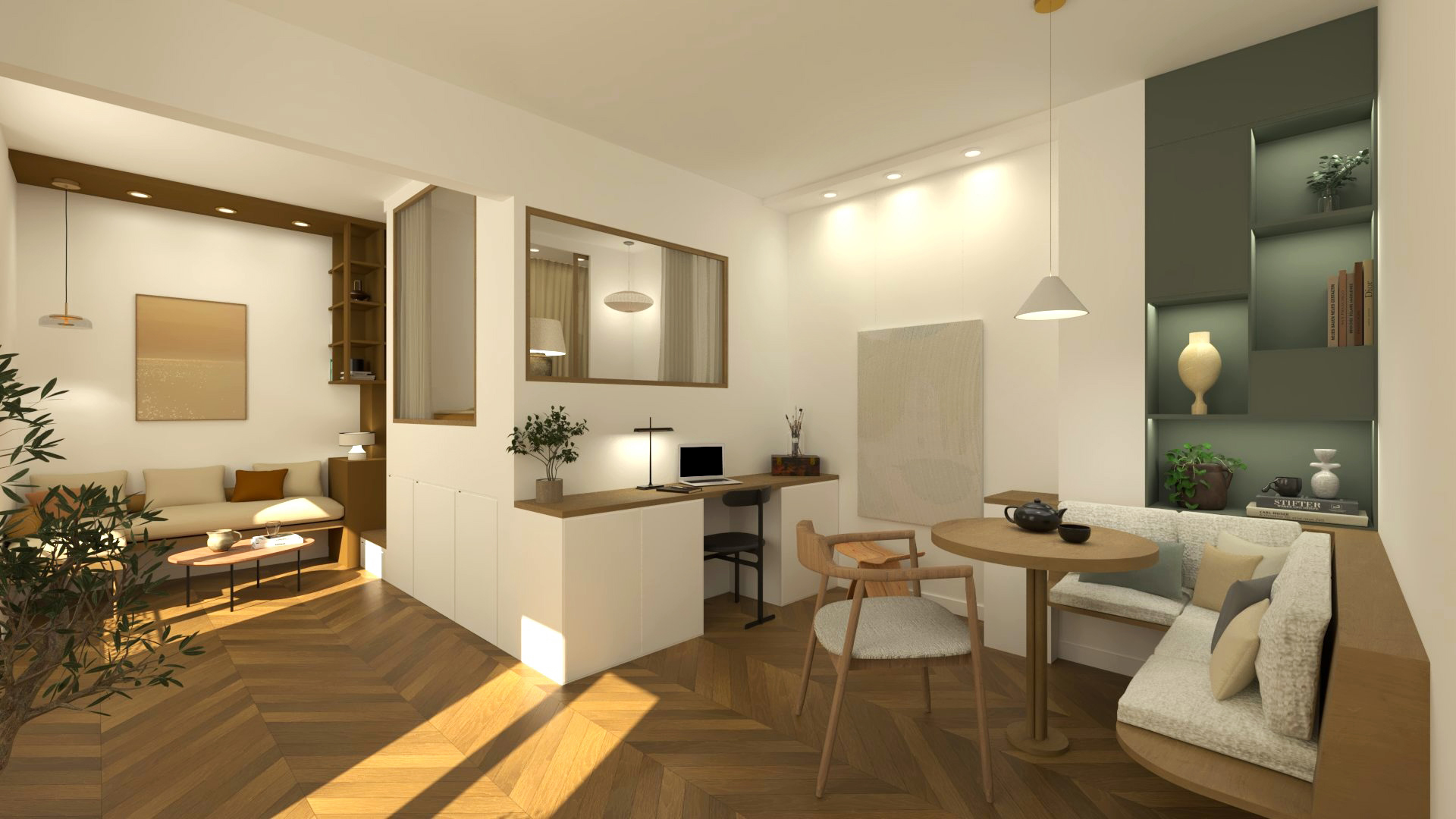 projet de design d'intérieur à Paris 11e arrondissement (75011) pour un studio de particulier souhaitant optimiser son espace et adapter le mobilier à ses besoins pour un intérieur fonctionnel et esthétique.