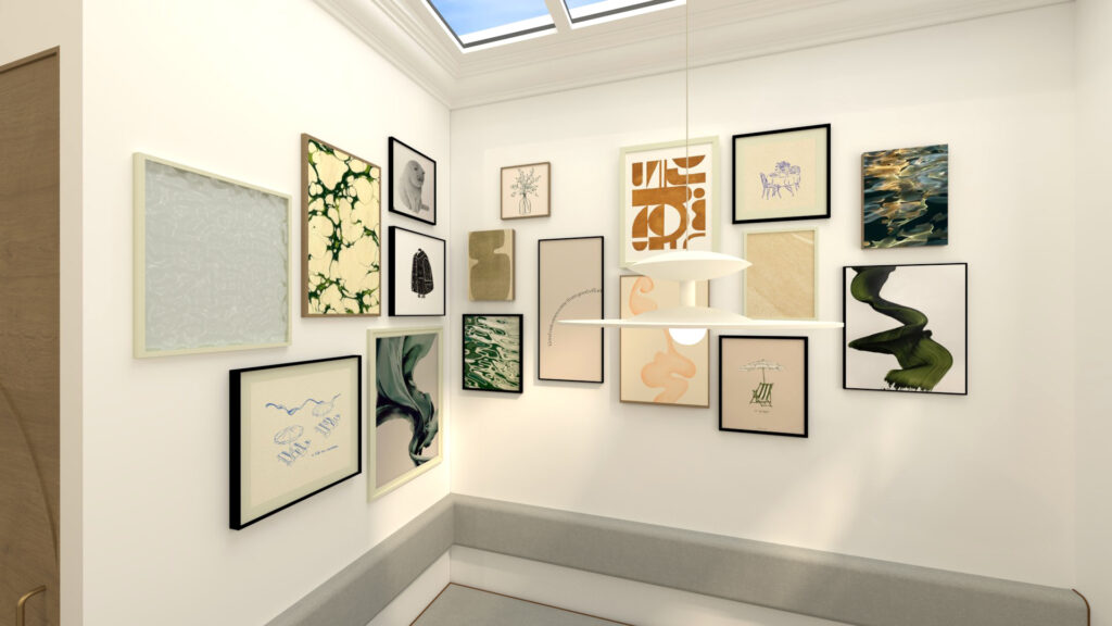 Réalisation d'un projet de design d’intérieur et design mural à Paris 18e arrondissement (75018) pour un appartement de particulier souhaitant rénover ses pièces de vie (entrée, cuisine et espace dinatoire, salon)