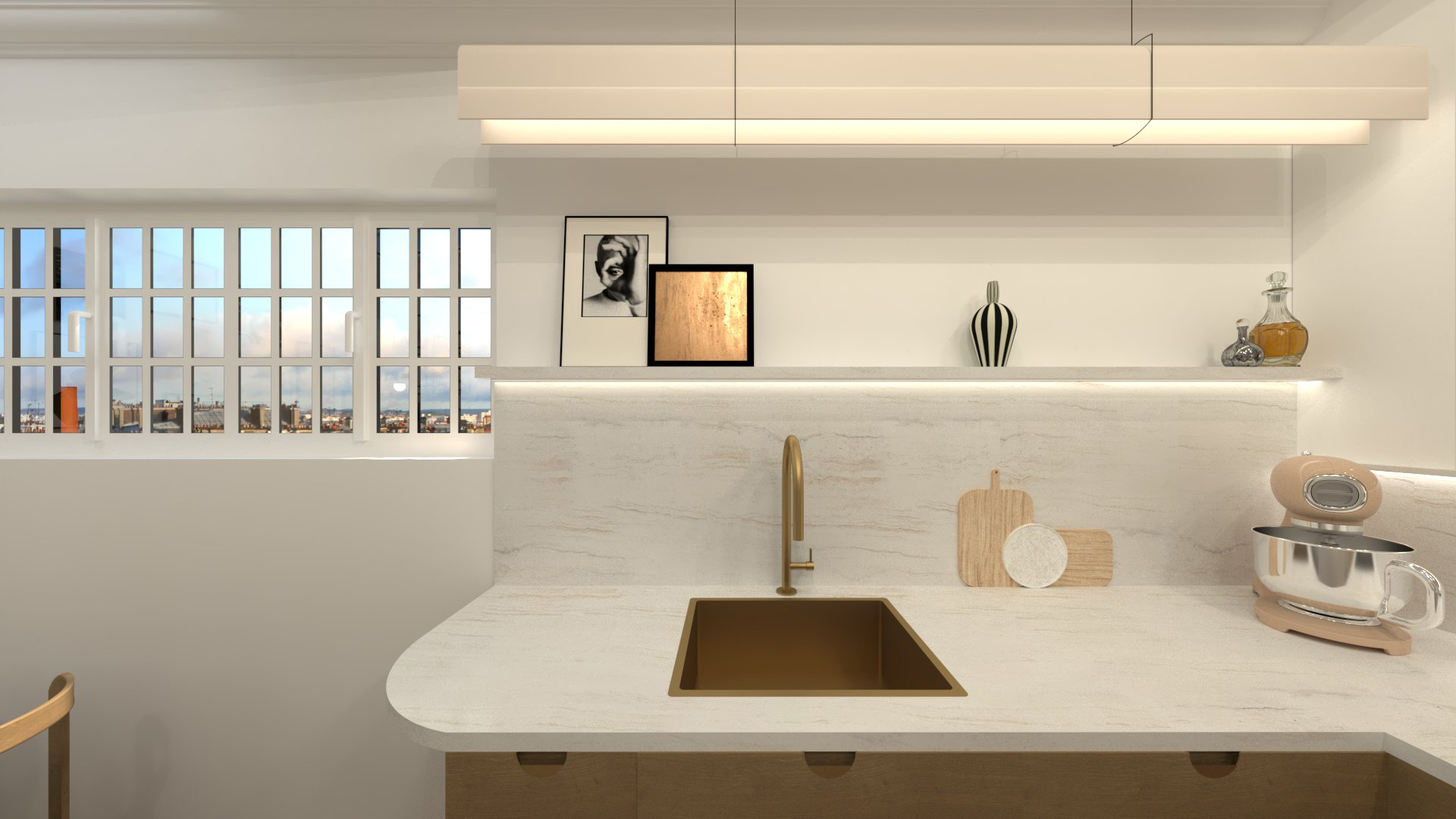 Zoom dans la cuisine de cet appartement du 18e