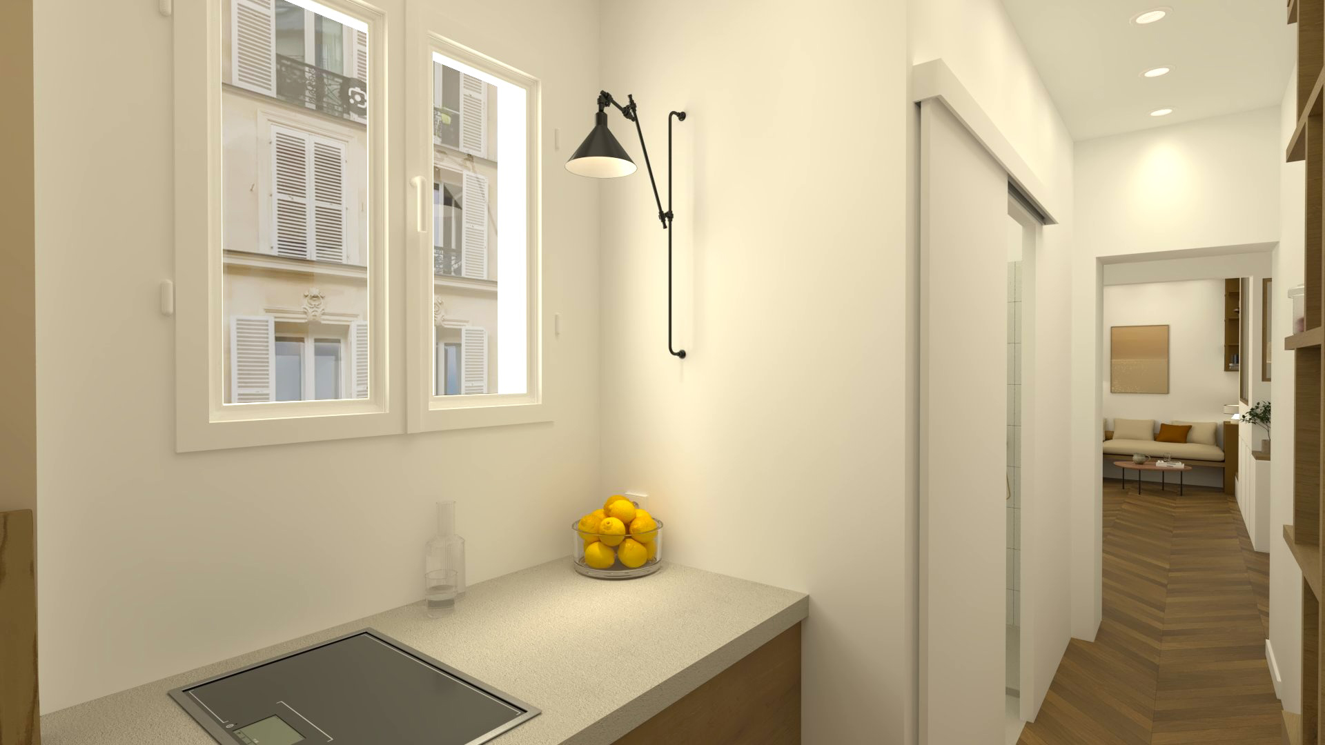 Un projet de design d'intérieur à Oberkampf dont la cuisine est à la fois fonctionnelle et esthétique.