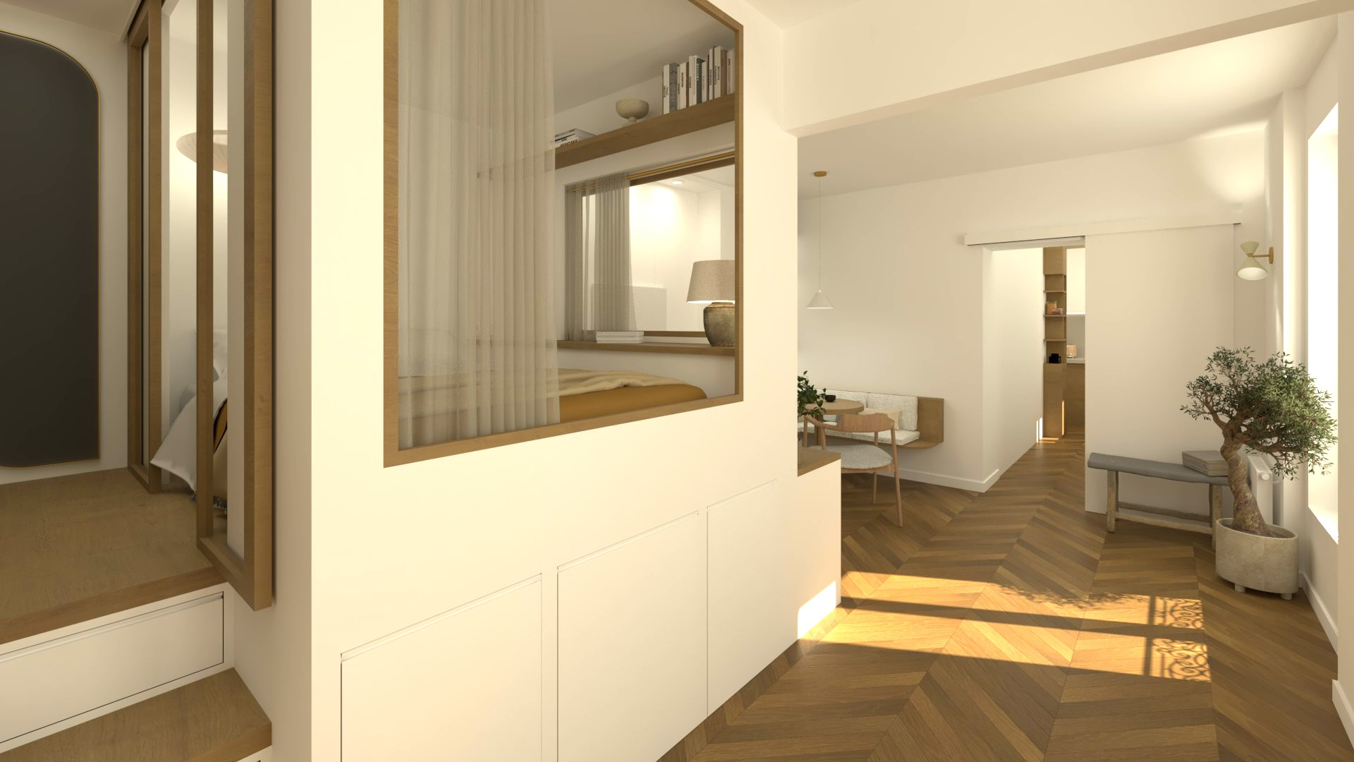 Réalisation d'un projet de design d'intérieur à Oberkampf, à l'esthétique simple, épuré et intemporel.