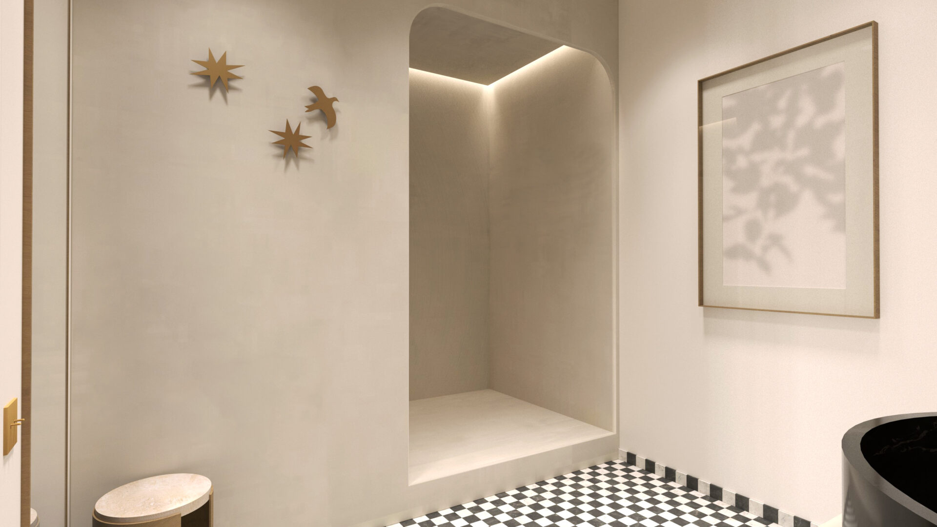 projet de design global comprenant du design d'intérieur, design graphique et du design mural à Paris pour un professionnel. Hôtel pour lequel nous avons créé l'identité (logo, charte graphique et supports de communication). La signalétique adaptée à la charte graphique et la décoration, design d'intérieur associée à la nouvelle identité de l'établissement hôtelier.