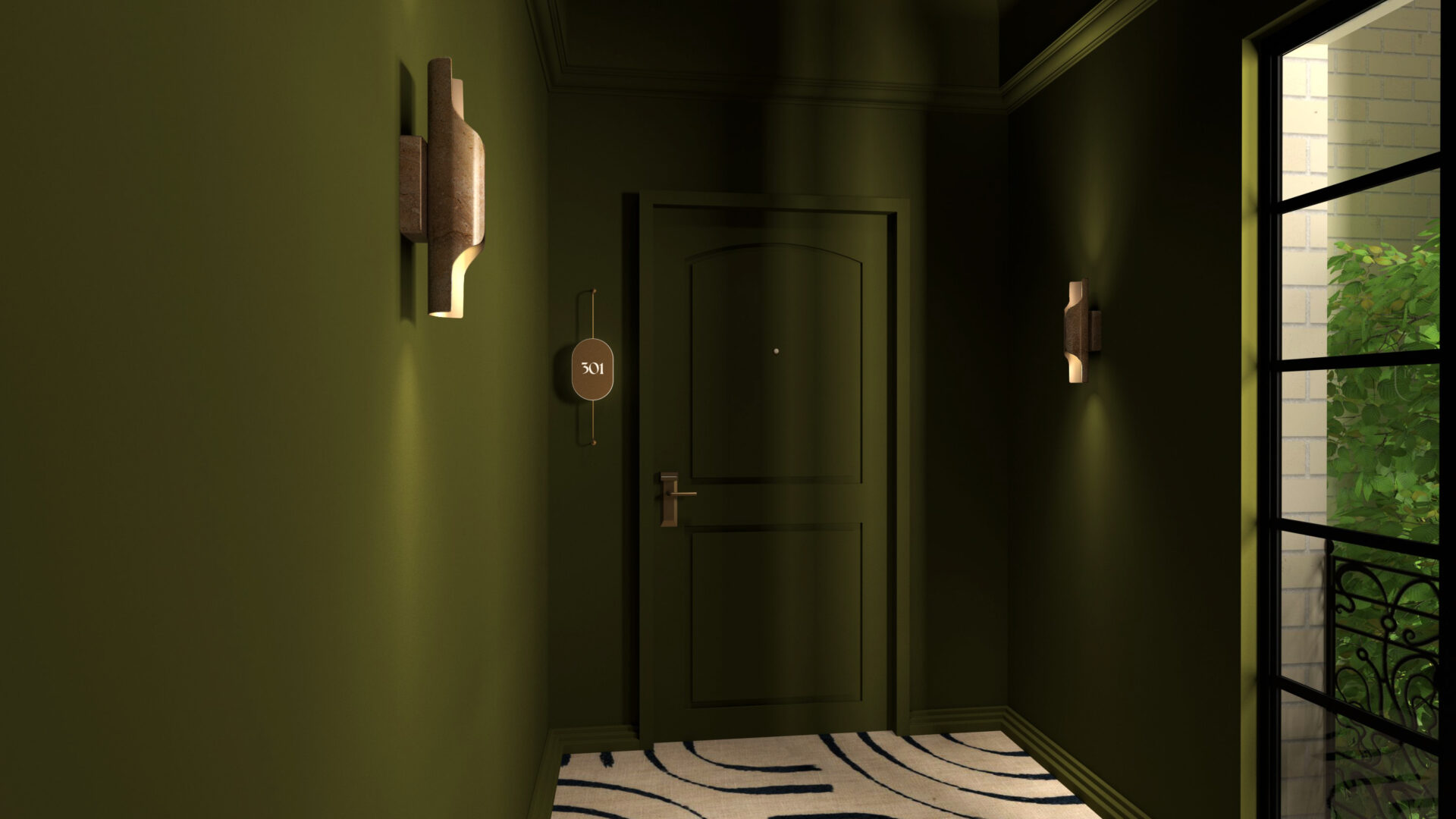 projet de design global comprenant du design d'intérieur, design graphique et du design mural à Paris pour un professionnel. Hôtel pour lequel nous avons créé l'identité (logo, charte graphique et supports de communication). La signalétique adaptée à la charte graphique et la décoration, design d'intérieur associée à la nouvelle identité de l'établissement hôtelier.