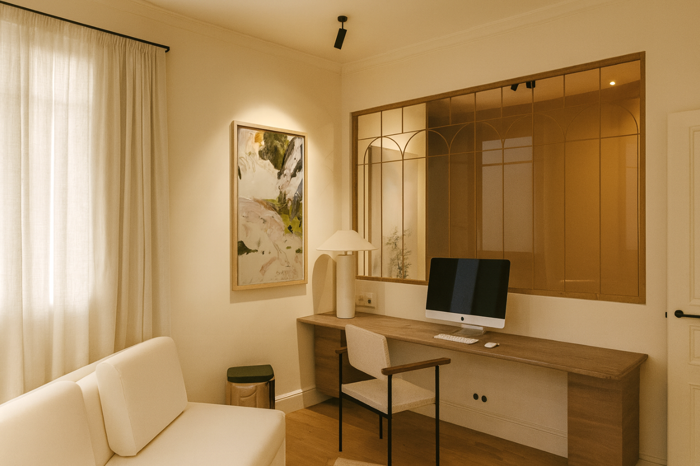 Réalisation Le Sens du Design – Bureau élégant avec verrière et mobilier sur-mesure à Paris